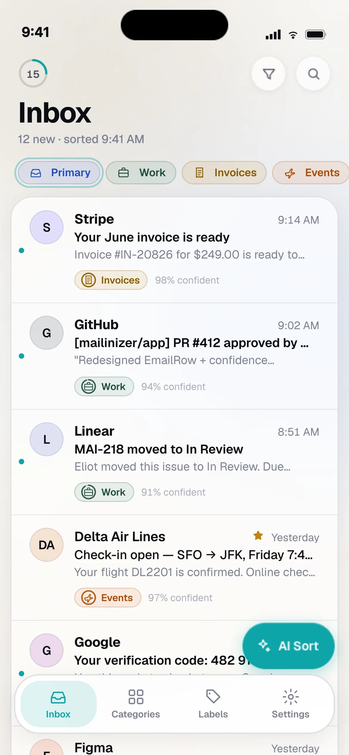 Mailinizer app inbox